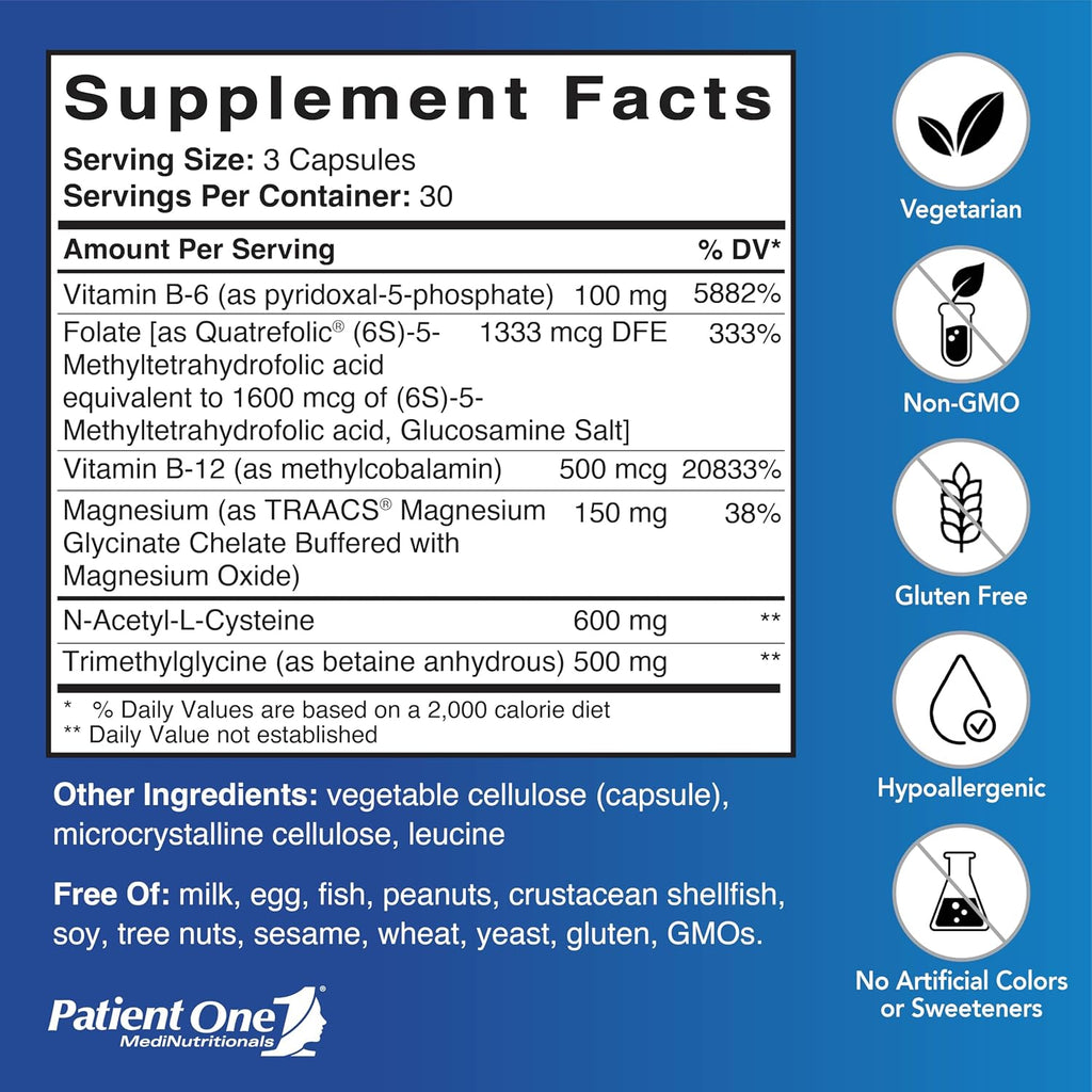 Patient One Homocysteine Cardioplex | Suplemento para salud cardíaca y conversión de homocisteína | con NAC, Folato y más | 90 Cápsulas