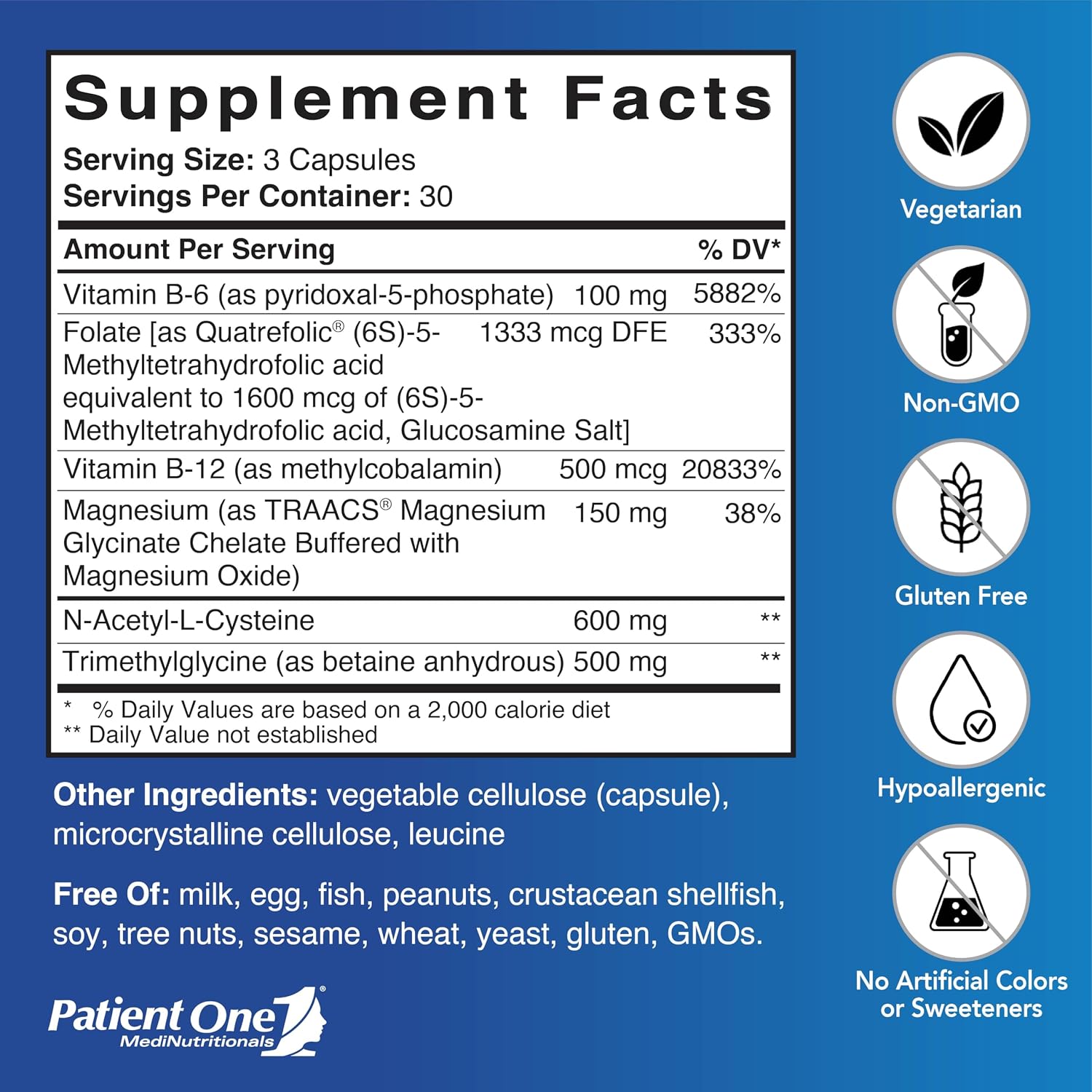 Patient One Homocysteine Cardioplex | Suplemento para salud cardíaca y conversión de homocisteína | con NAC, Folato y más | 90 Cápsulas
