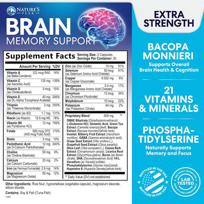 Nature's Peak Suplemento para la Memoria y – Ginkgo Biloba: Extracto de hoja que contribuye a la circulación – Image 2