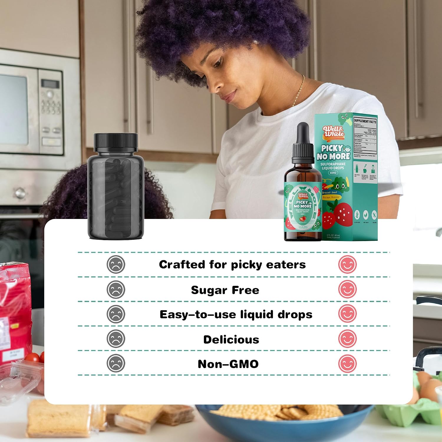 Pick No More Kids Liquid Greens con Sulforafano – Nutrición Oculta para Niños que no Comen Verduras, Apoyo Diario, Vegano, Sin Azúcar, 60 ml