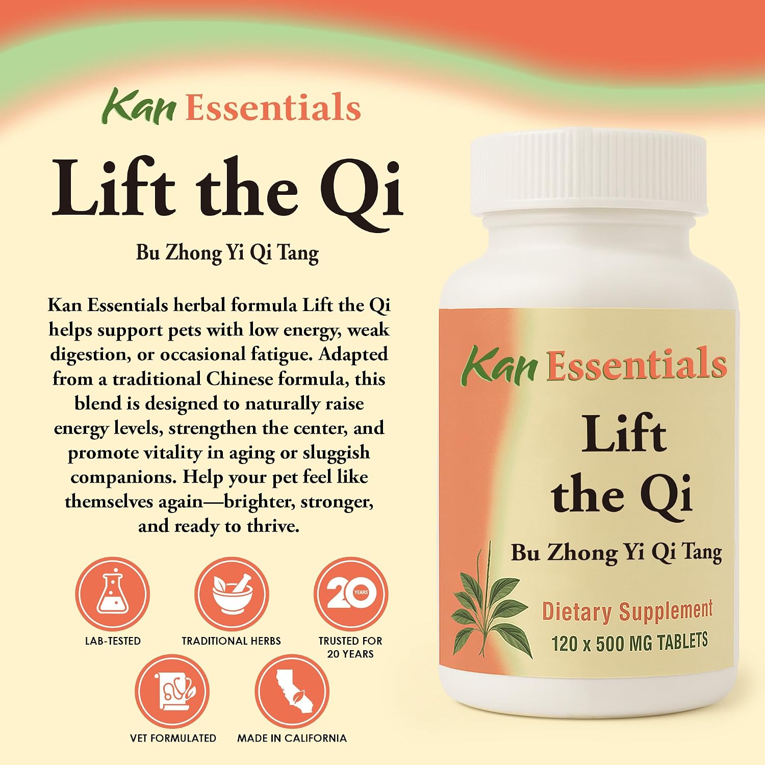 Kan Herb Company Lift the Qi – Mezcla herbal china tradicional para perros y gatos, 120 comprimidos
