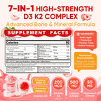 Vitamin D3 K2 Gummies con Calcio, Magnesio, Vitamina C y Zinc - 60 Gominolas Veganas