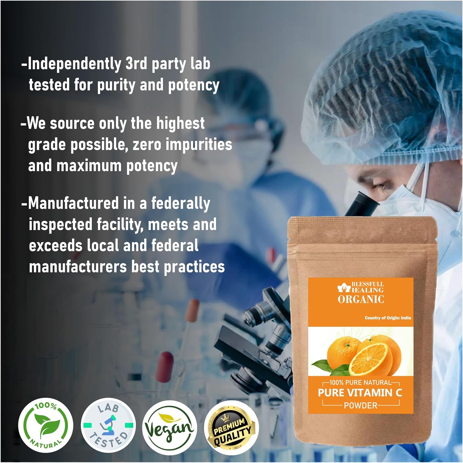Polvo de Vitamina C Pura Orgánica – 100g | Blessfull Healing