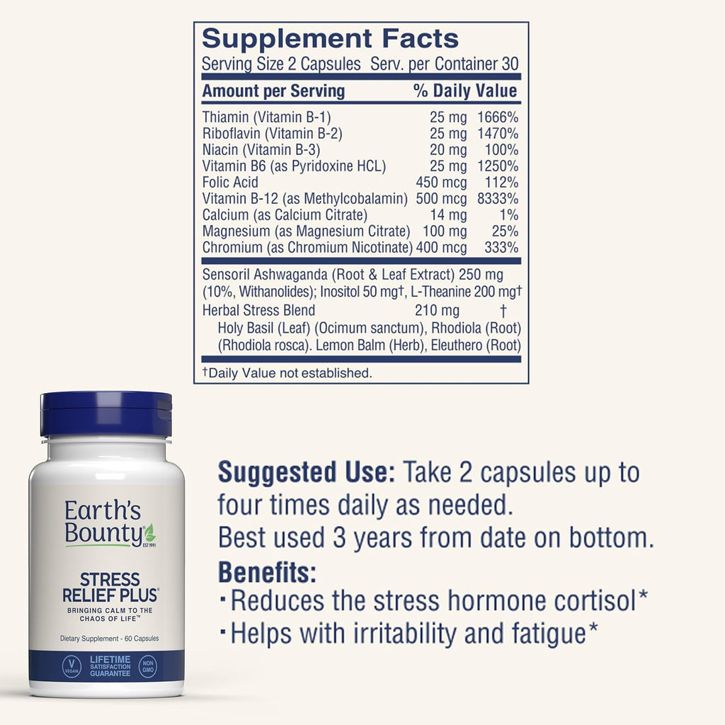 Earth's Bounty - Stress Relief Plus - 60 Cápsulas Vegetarianas