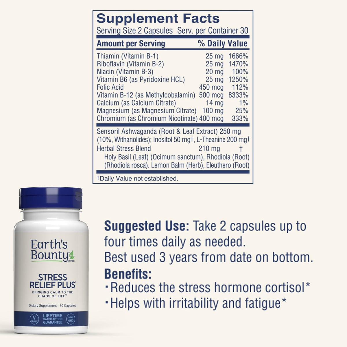 Earth's Bounty Stress Relief Plus - 60 – Sentirte más equilibrado y feliz: Al recuperar el control de tus – Image 3