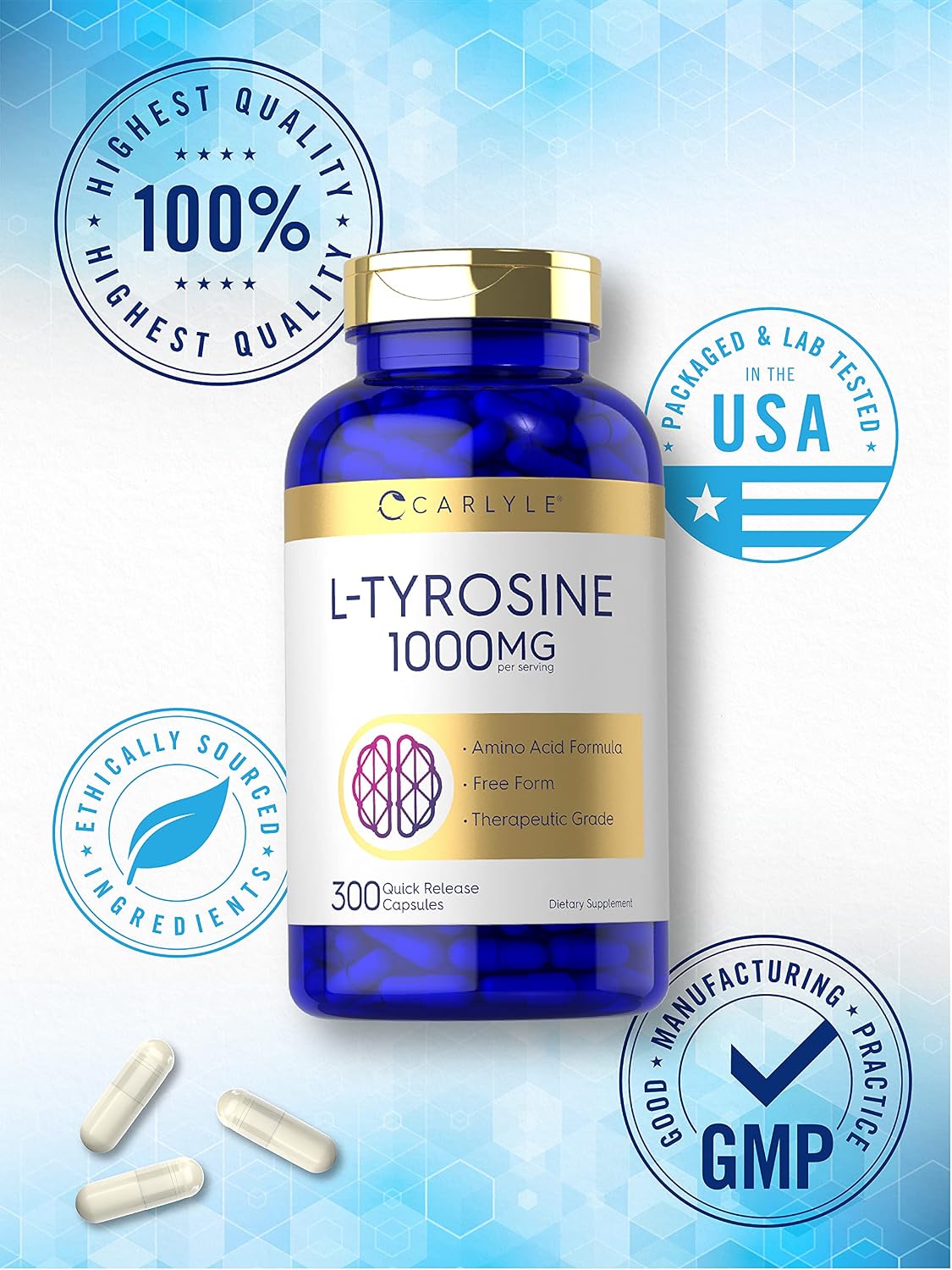 Carlyle L-Tirosina 1000 mg 300 Cápsulas
