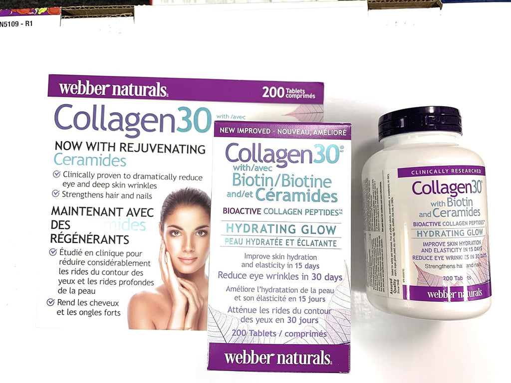 Webber Naturals Collagen 30 con Biotina y Ceramidas, 200 Comprimidos