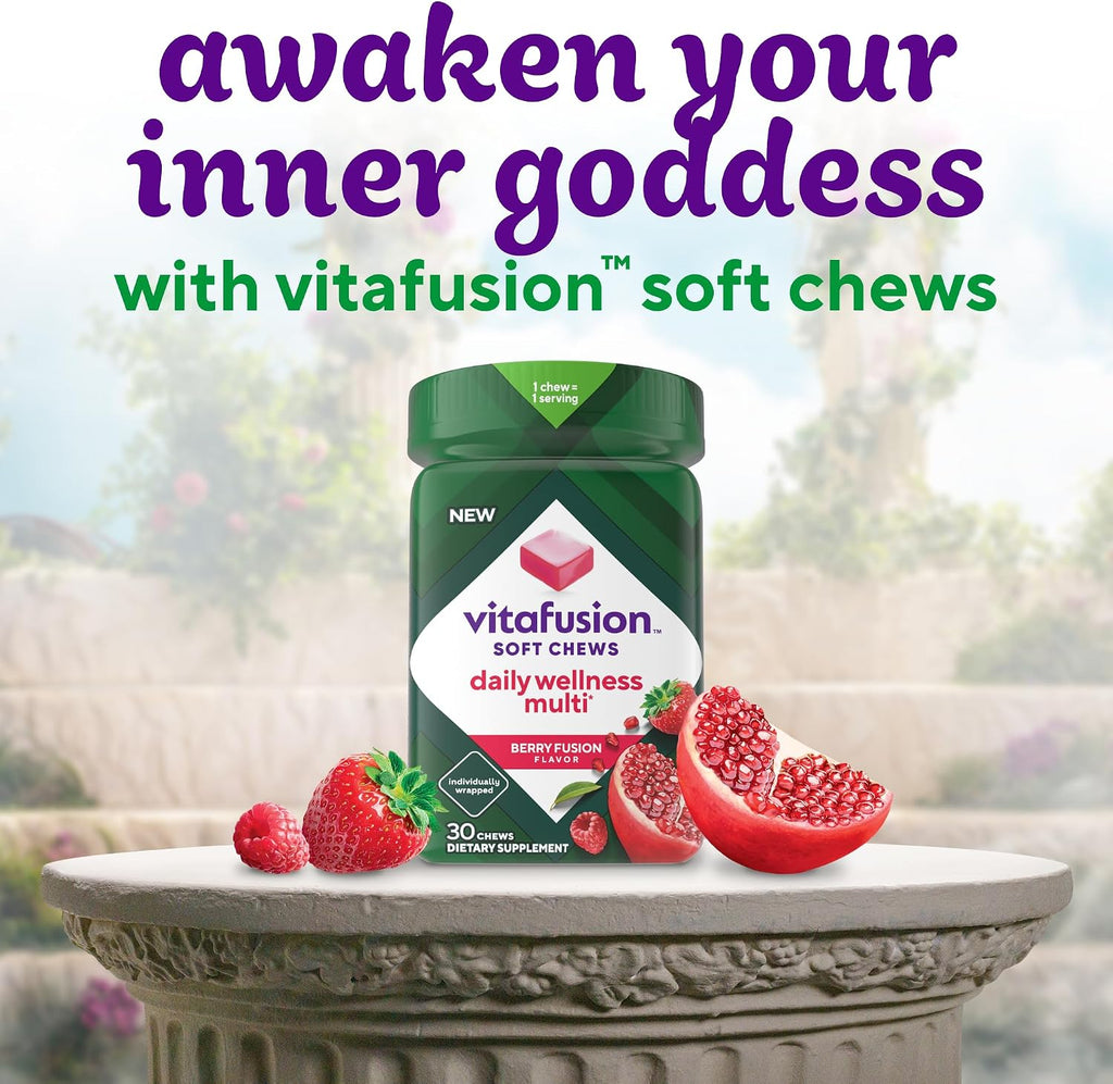 Vitafusion Soft Chews Daily Wellness Multi - Multivitamínico Masticable para Adultos, Envueltos Individualmente, Sabor Berry Fusion, 30 Chews (30 Días)