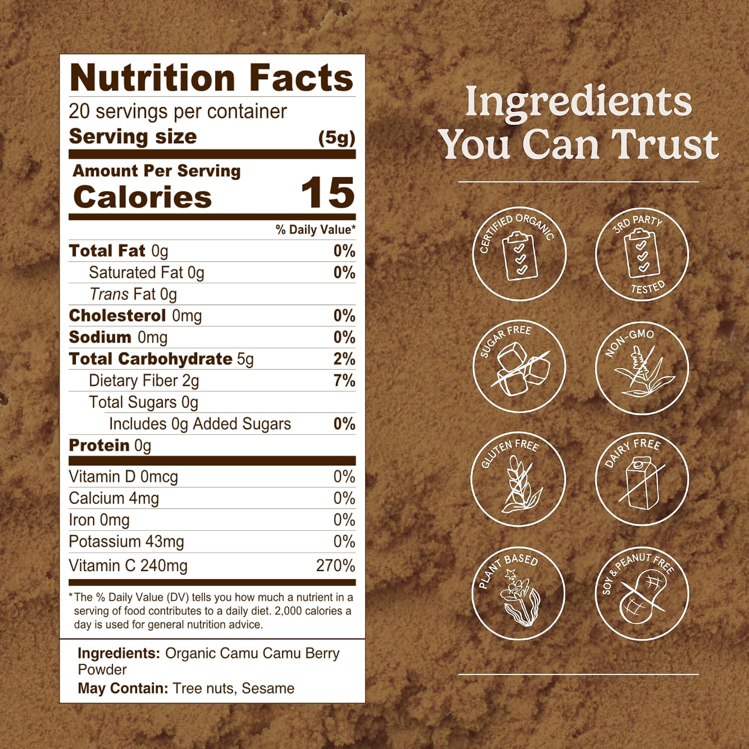 Organic Traditions Camu Camu en Polvo Orgánico, Superfruta Amazónica, Rico en Vitamina C Natural, 100g