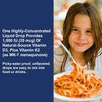 Carlson - Kid's Super Daily D3+K2, Gotas de Vitamina D3 y K2 para Niños, 1000 UI D3 y 22.5 mcg K2 MK-7, 360 Gotas (1 Año de Suministro)