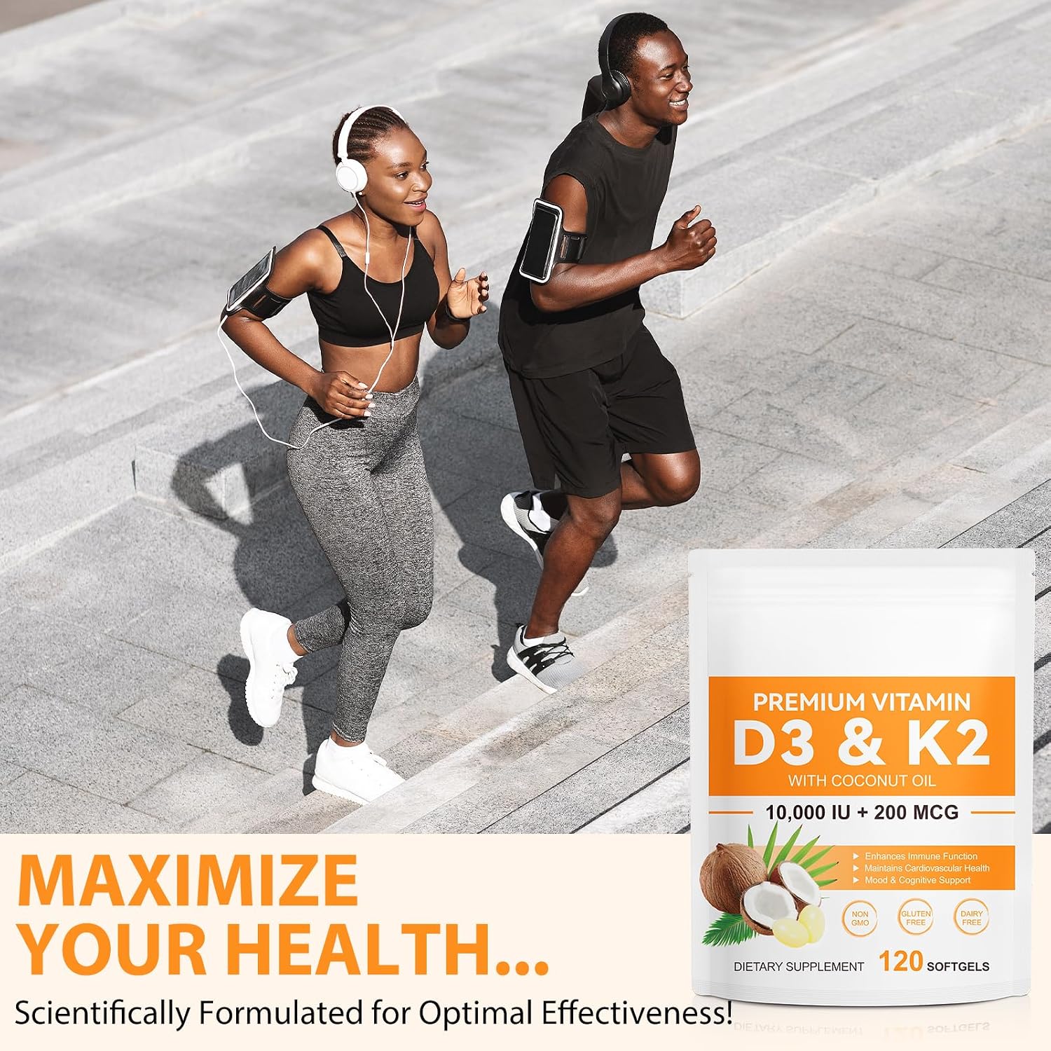 Vitamina D3 K2 10000 UI + 200 mcg MK-7, 120 Softgels - flasture