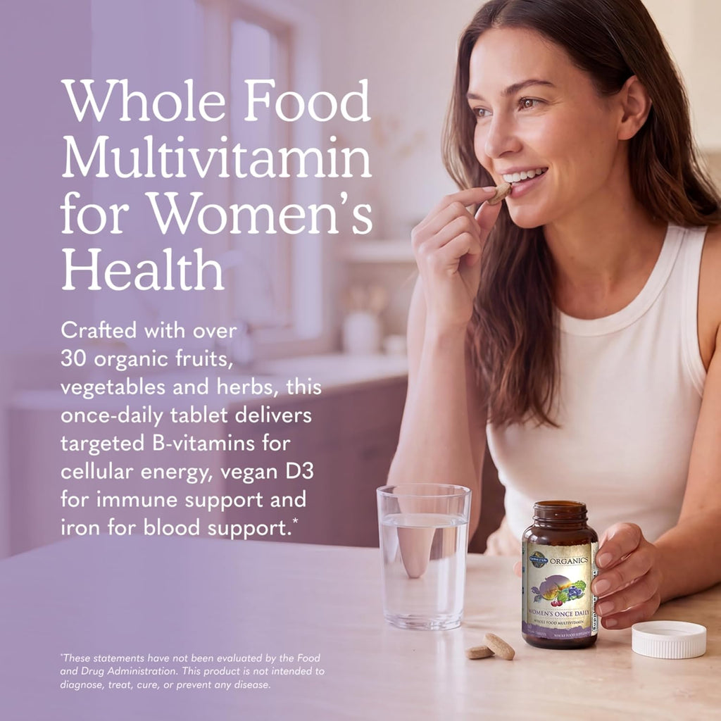 Garden of Life Organics Multivitamínico para Mujeres - Multivitamínico diario con alimentos integrales, hierro, biotina, vegano, orgánico, 60 comprimidos