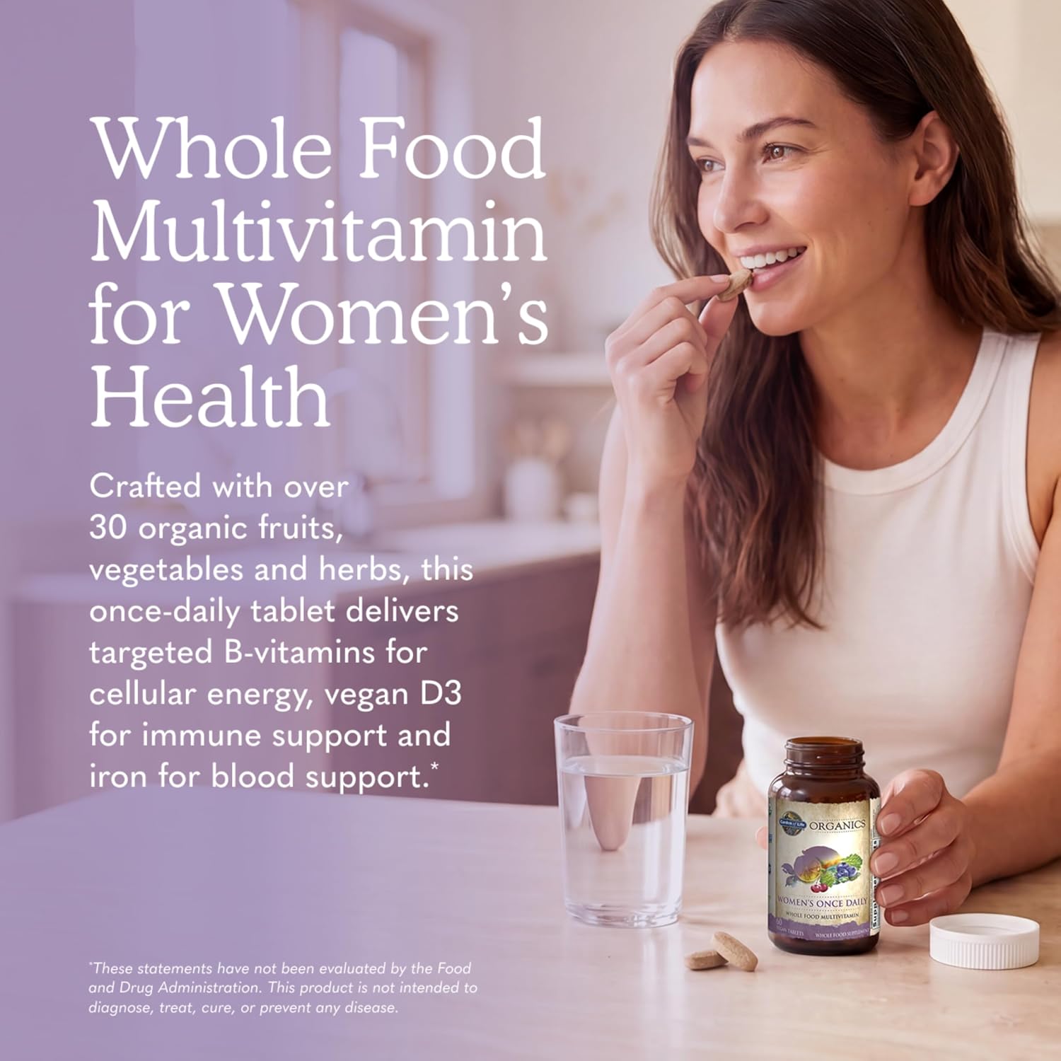 Garden of Life Organics Multivitamínico para Mujeres - Multivitamínico diario con alimentos integrales, hierro, biotina, vegano, orgánico, 60 comprimidos