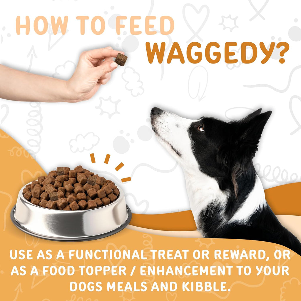 Waggedy Omega Max Chews para perros con aceite de salmón y linaza, 60 unidades.