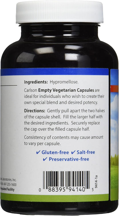 Carlson Labs Cápsulas Vegetales Vacías, 200 Unidades (Tamaño Mediano o Pequeño) – Image 2