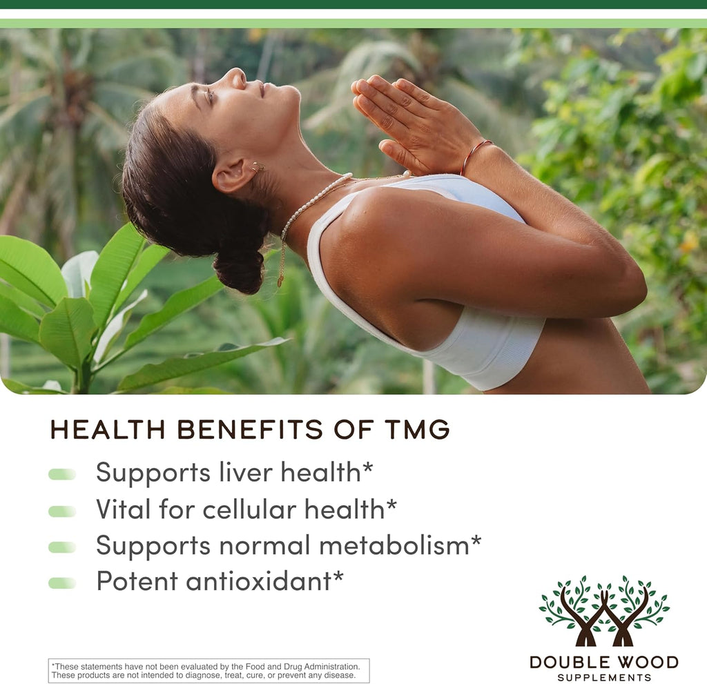 Double Wood Supplements TMG Trimethylglycina - 99%+ Pureza - 1000mg, 180 Cápsulas