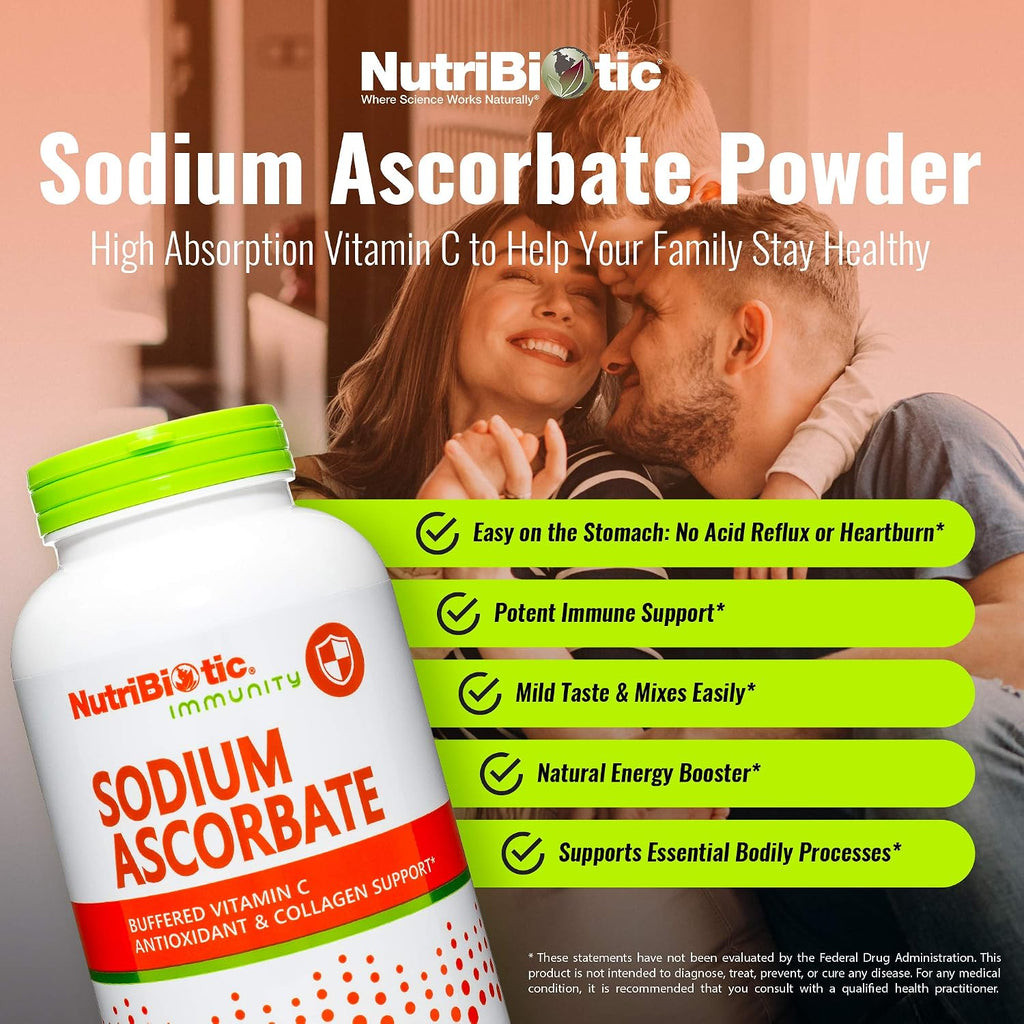 NutriBiotic Ascorbato Sódico Vitamina C en Polvo Tamponada, 454 g (16 oz)