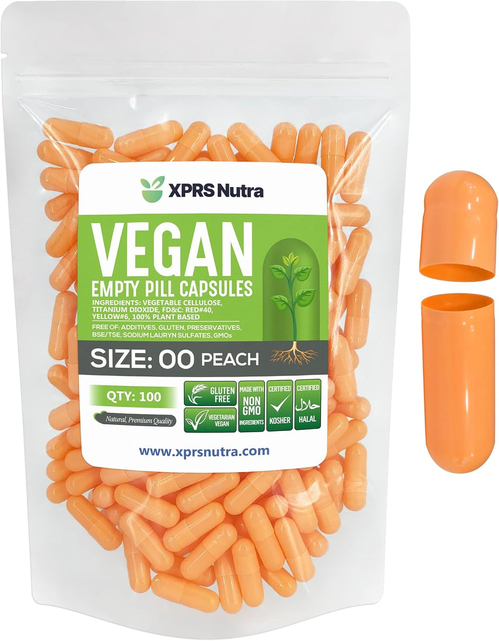 Cápsulas vacías tamaño 00 veganas - Pack de 100 - XPRS Nutra (Melocotón)