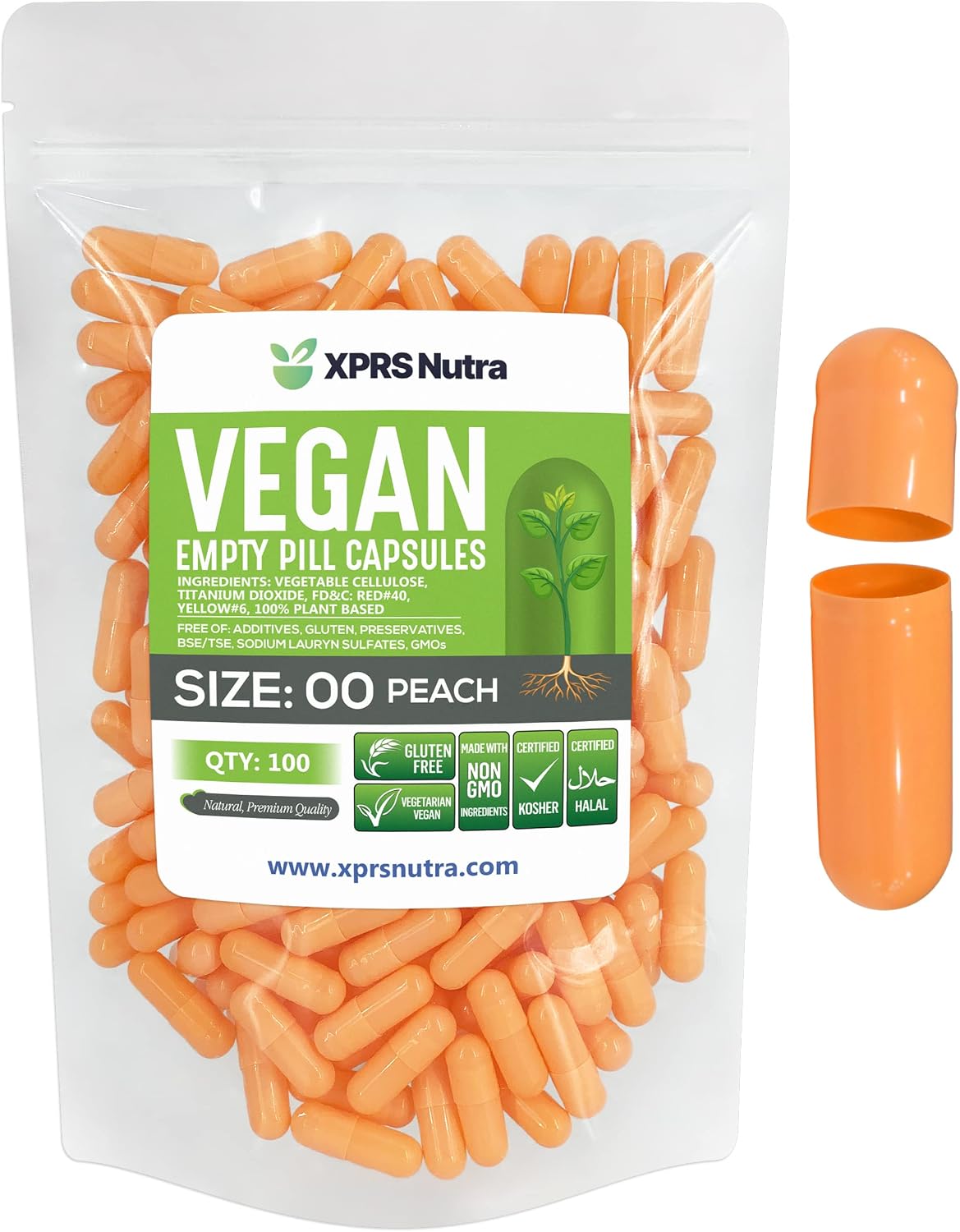 Cápsulas vacías tamaño 00 veganas - Pack de 100 - XPRS Nutra (Melocotón)