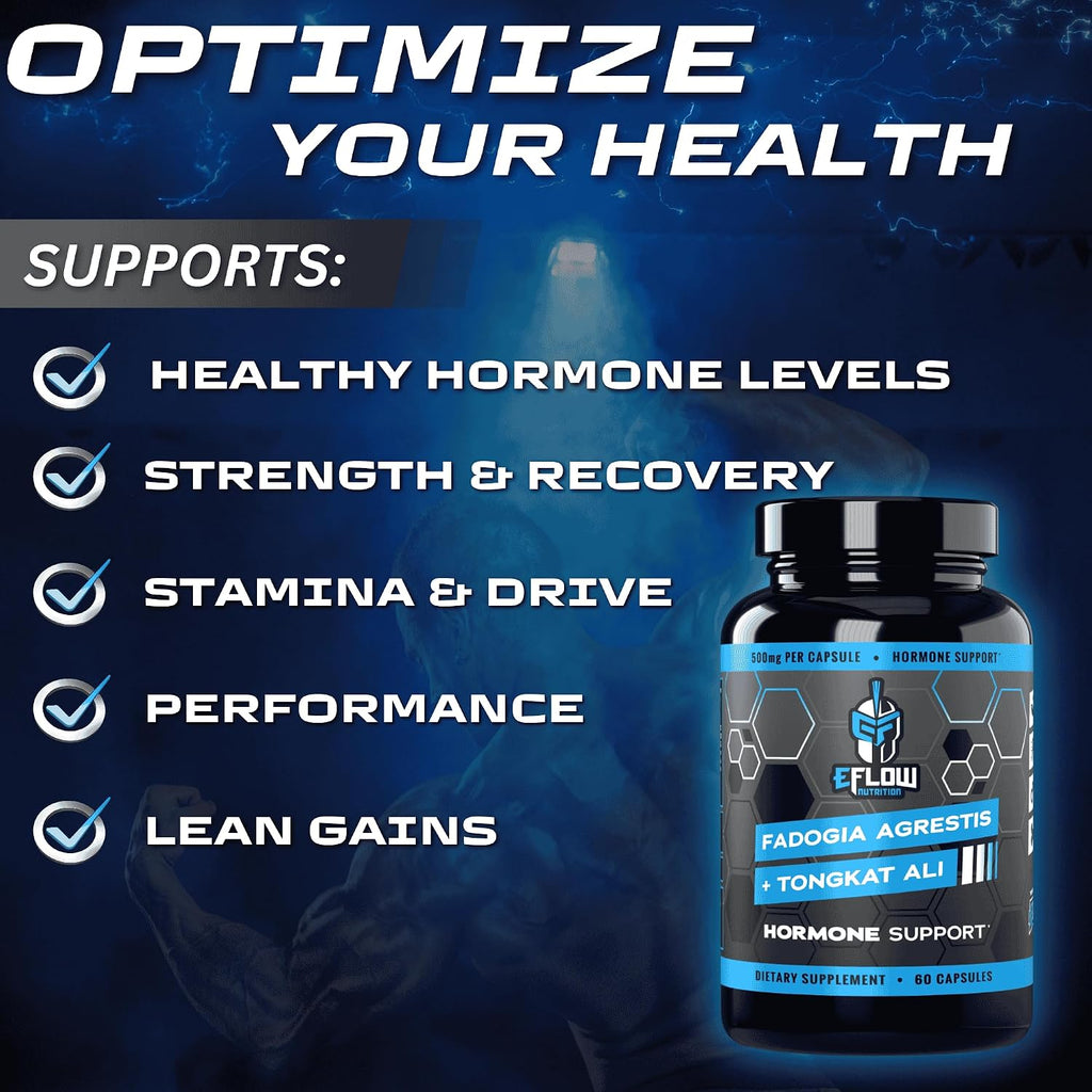 eFlow Nutrition Fadogia Agrestis + Tongkat Ali - Complemento Natural 2 en 1 para Rendimiento y Bienestar Hormonal - 60 Cápsulas