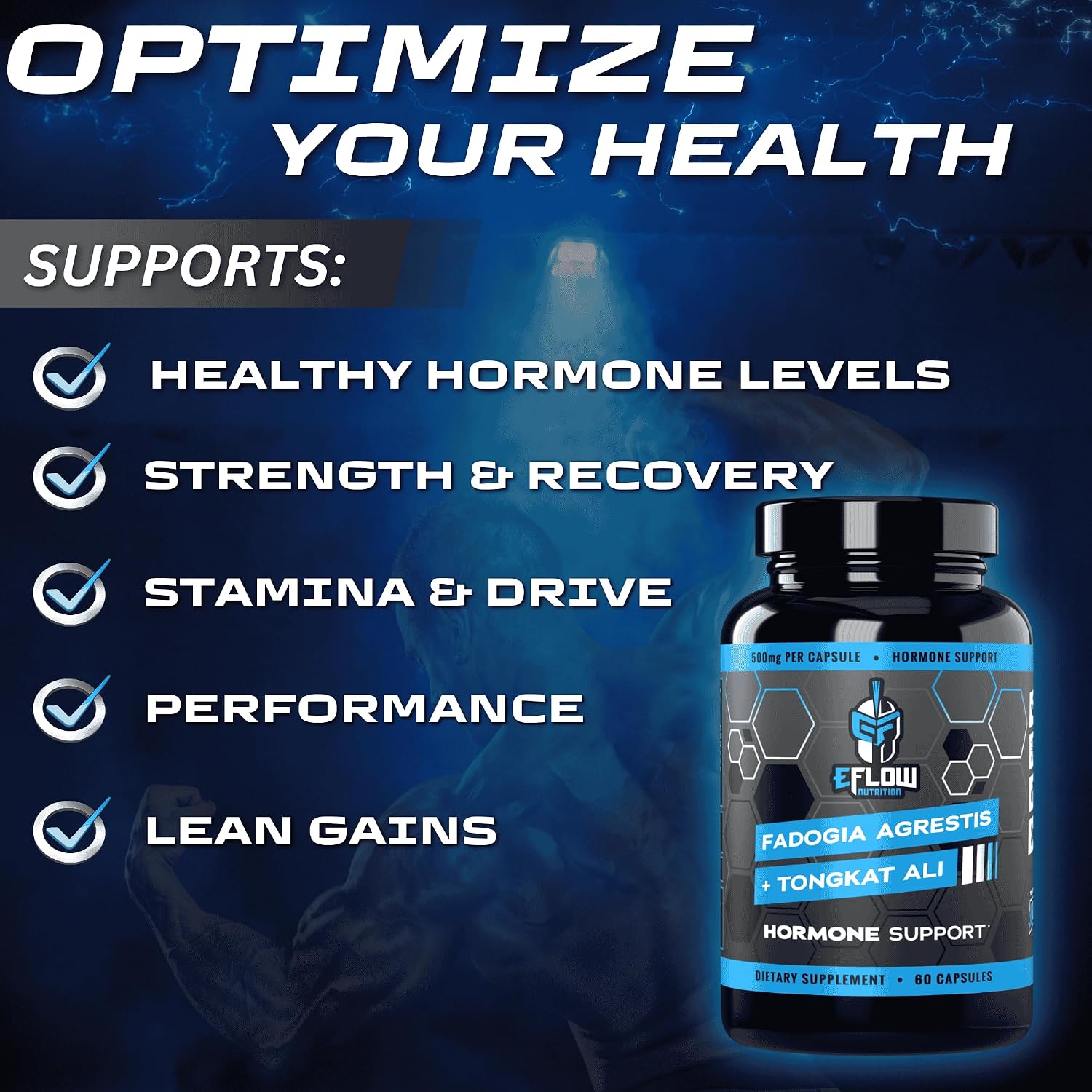 eFlow Nutrition Fadogia Agrestis + Tongkat Ali - Complemento Natural 2 en 1 para Rendimiento y Bienestar Hormonal - 60 Cápsulas