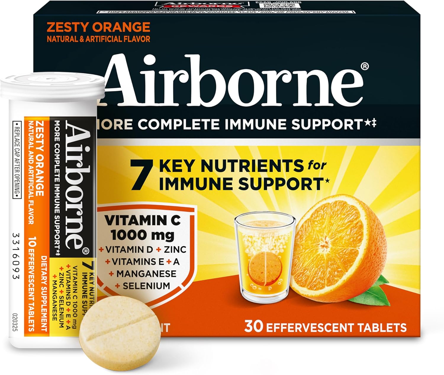 Airborne Comprimidos Efervescentes para el Sistema Inmunitario, Sabor Naranja - 30 unidades