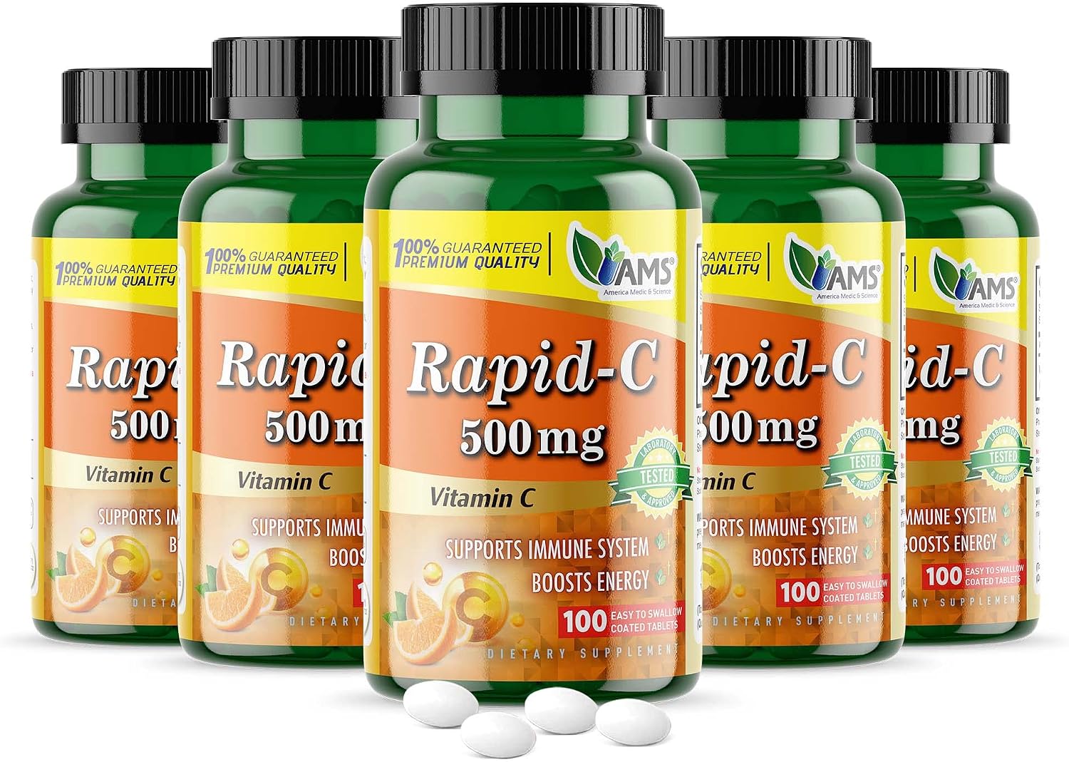 America Medic & Science Rapid-C 1000mg Vitamina C - Pack de 3 (100 comprimidos cada uno)