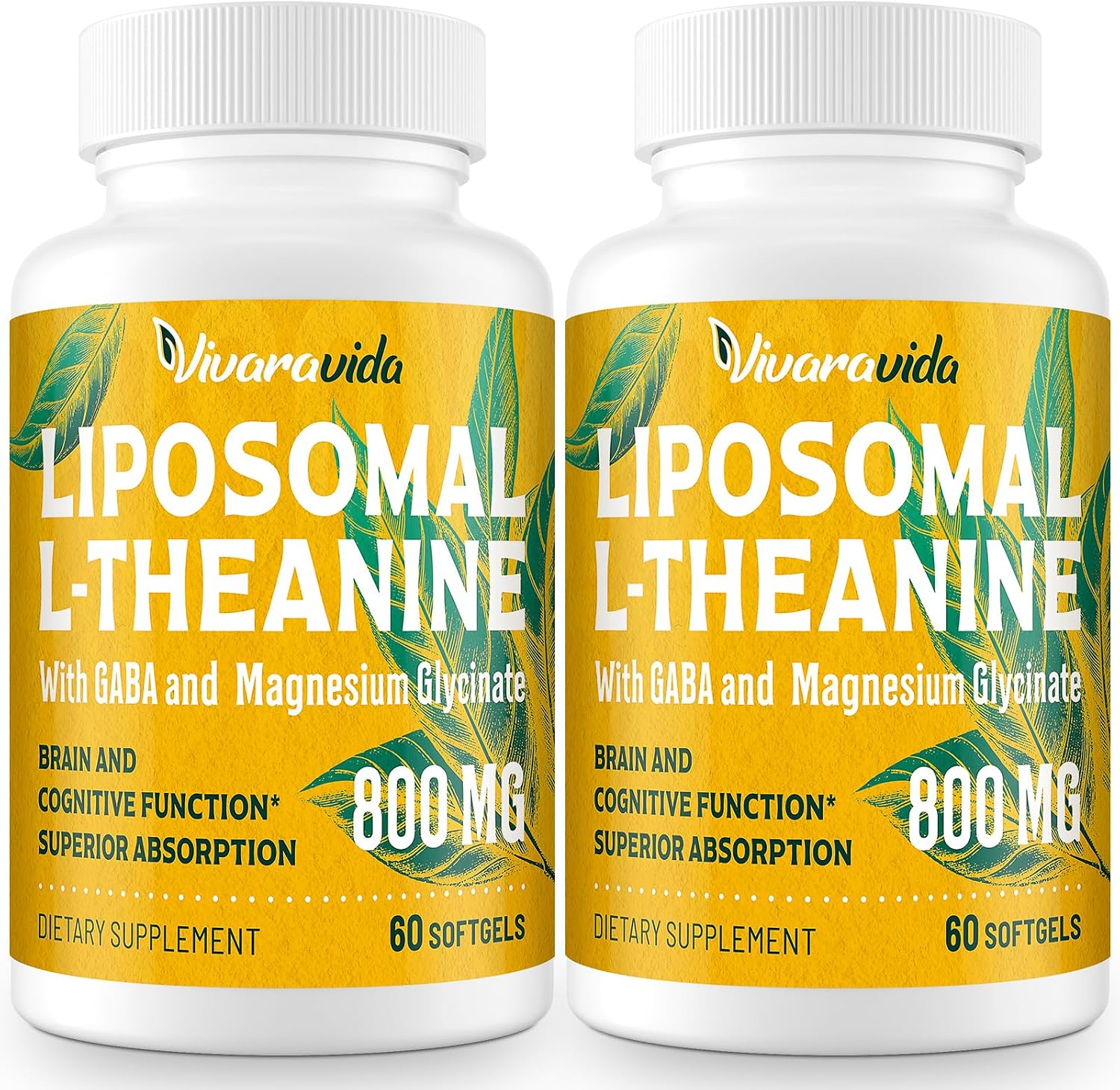 Vivaravida L-Theanina 800mg con GABA y Glicinato de Magnesio - Compuesto Natural para el Sueño y la Relajación (60 Cápsulas Blandas)