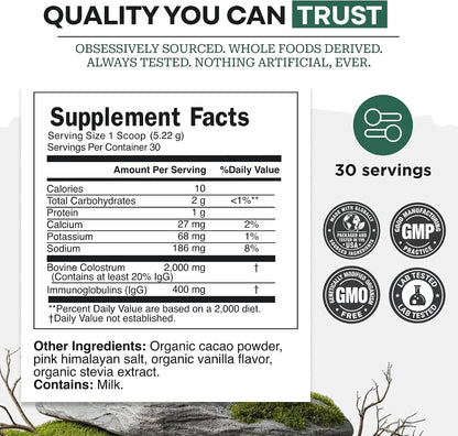 Suplemento de Calostro Bovino Puro de Pasto - 2000 mg y 400 mg de IgG - Sin Azúcar, Sabor Cacao Natural - 30 Raciones – Image 5