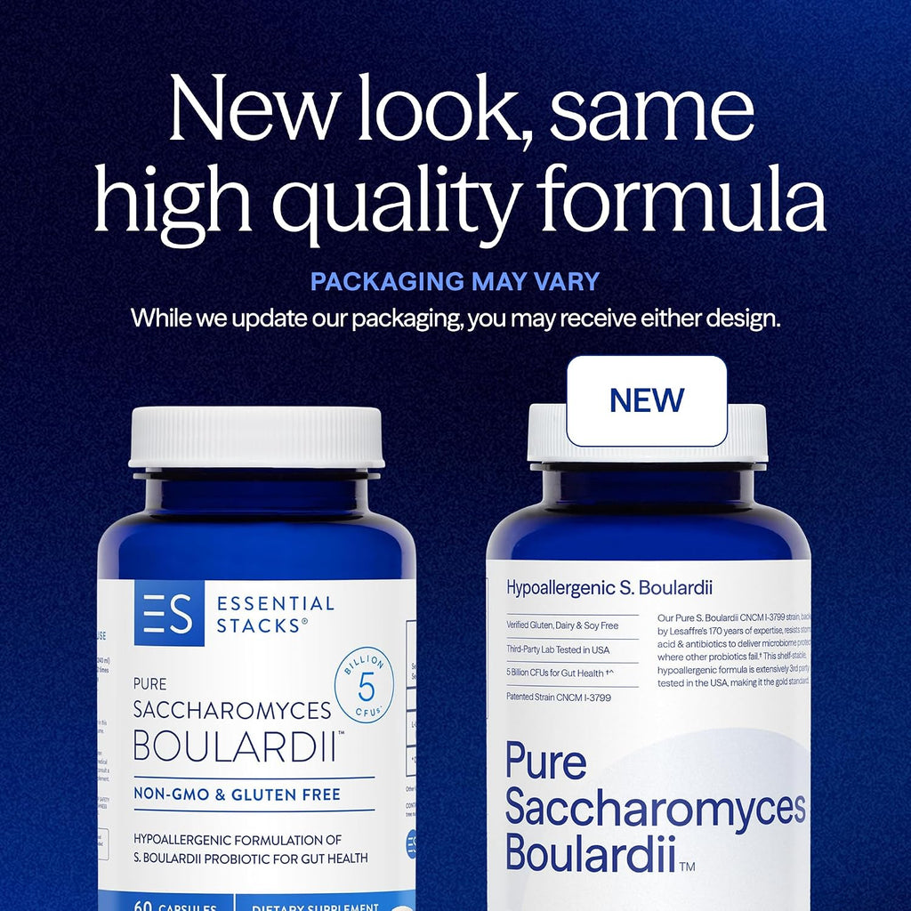 Essential Stacks Probiótico Saccharomyces Boulardii – 5 Mil Millones de UFC (60 Cápsulas)
