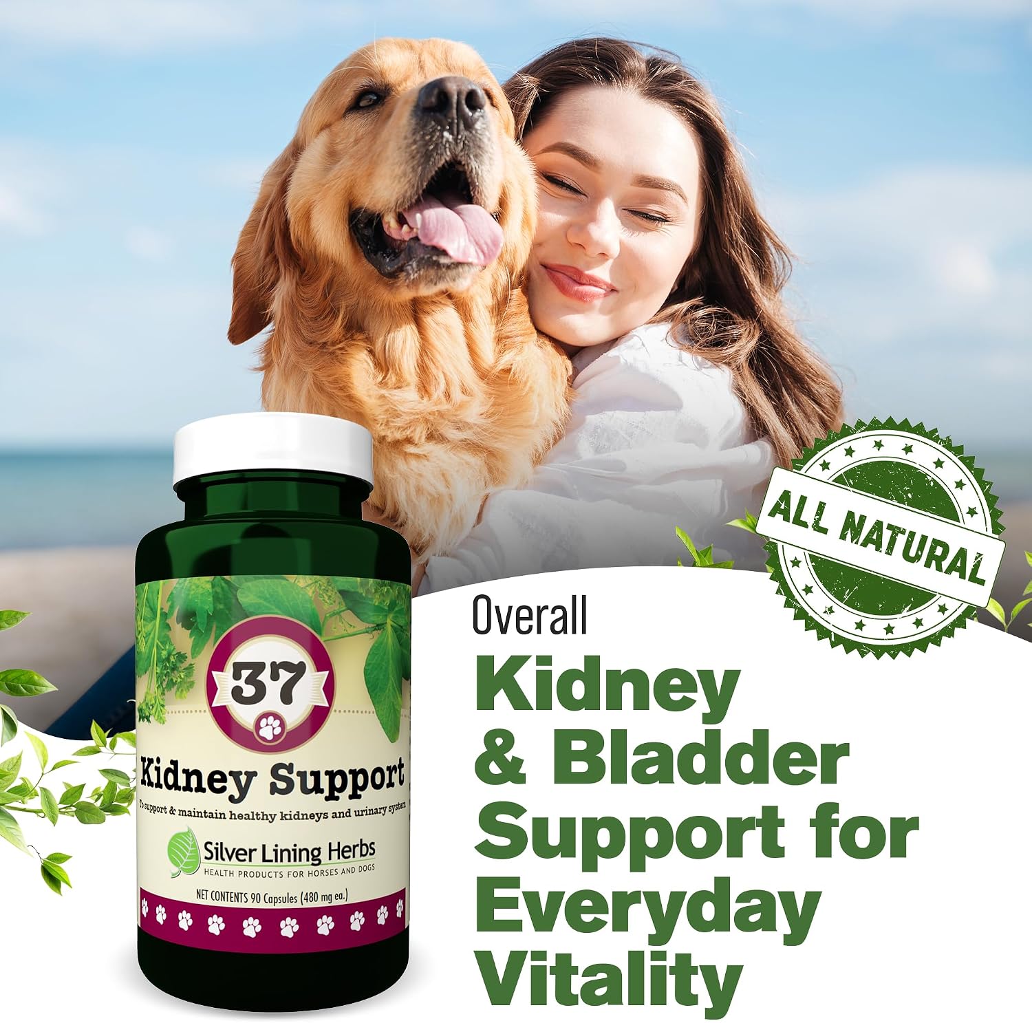 Kidney Support for Dogs – Canine Herbal Supplement for Kidneys and Bladder – 90 Capsules