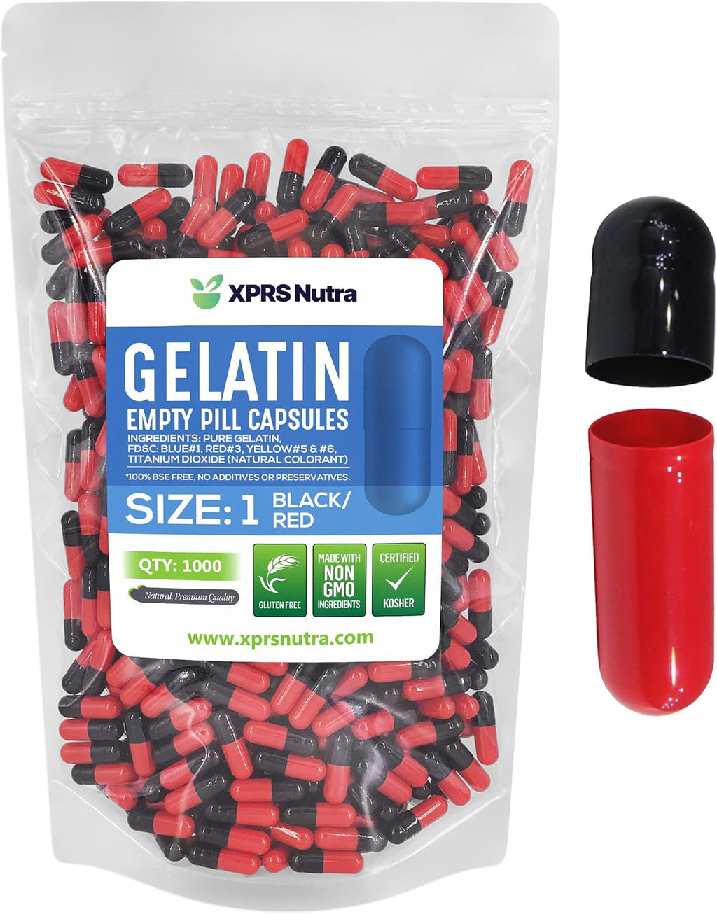 XPRS Nutra Cápsulas Vacías de Gelatina Talla 1 - 1000 Unidades (Negro/Rojo)