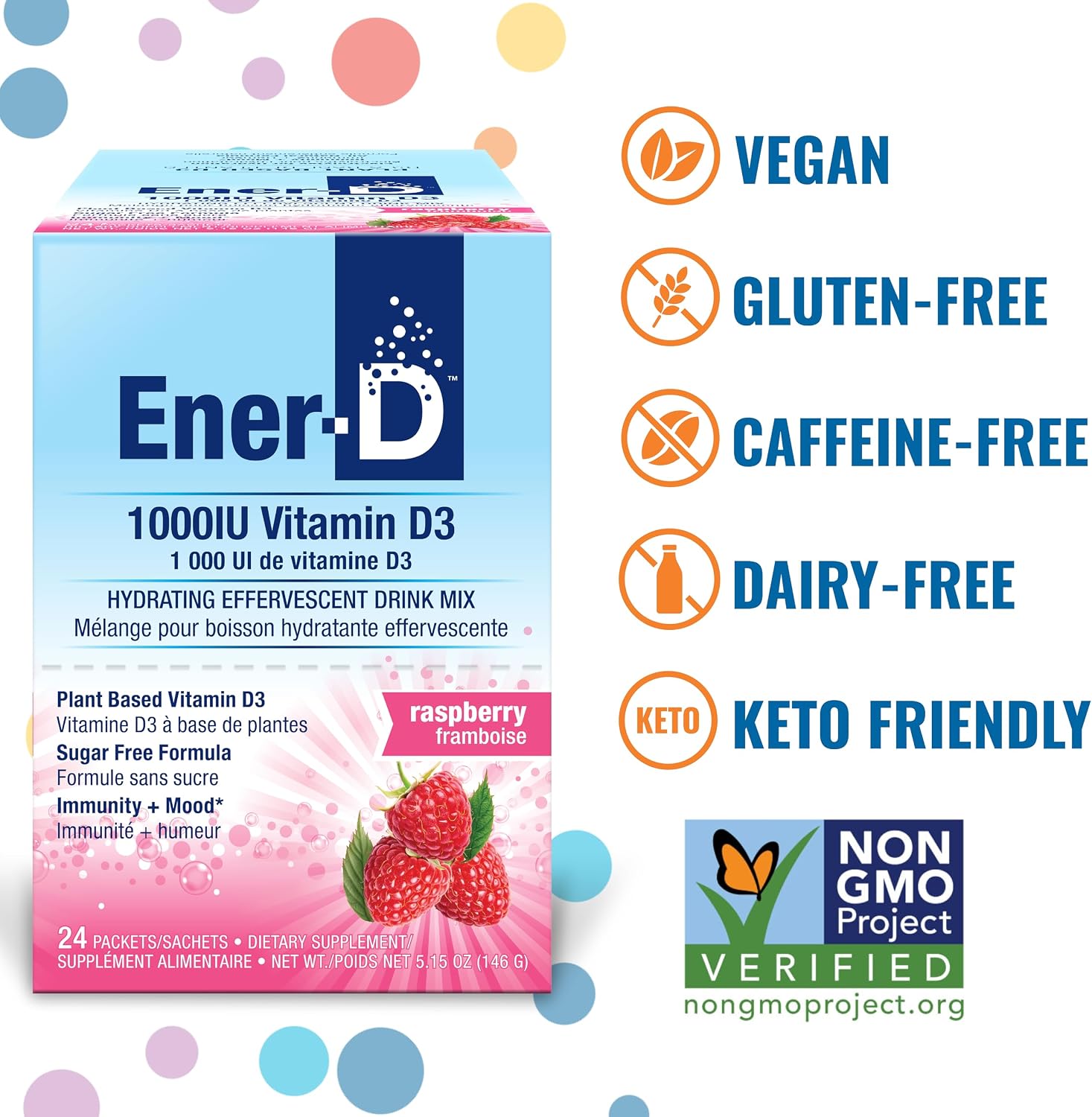 Ener-D Sugar Free Multivitamin Drink Mix - Sabor Frambuesa, 24 sobres