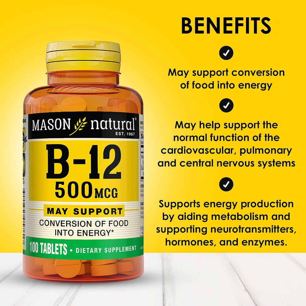 MASON NATURAL Vitamina B12 500 mcg con Calcio, 100 Comprimidos (Pack de 3)