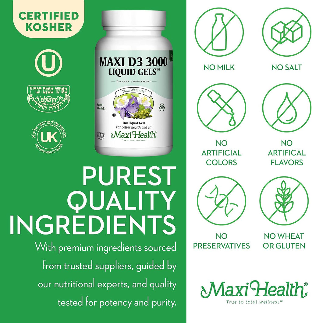 Maxi Health Vitamina D3 3000 IU 75 mcg 180 Cápsulas Blandas