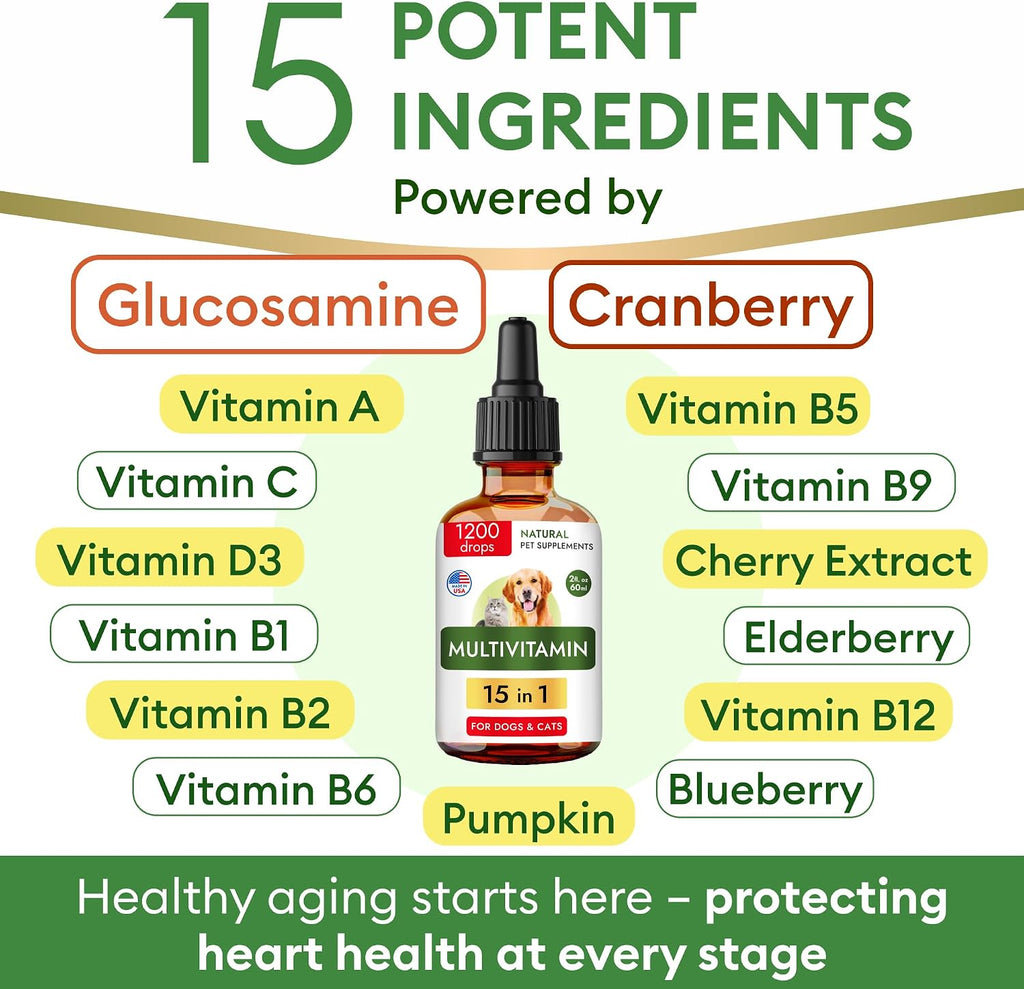 TwoFurFinds Multivitamínico Líquido 15-en-1 para Perros y Gatos - 59 ml