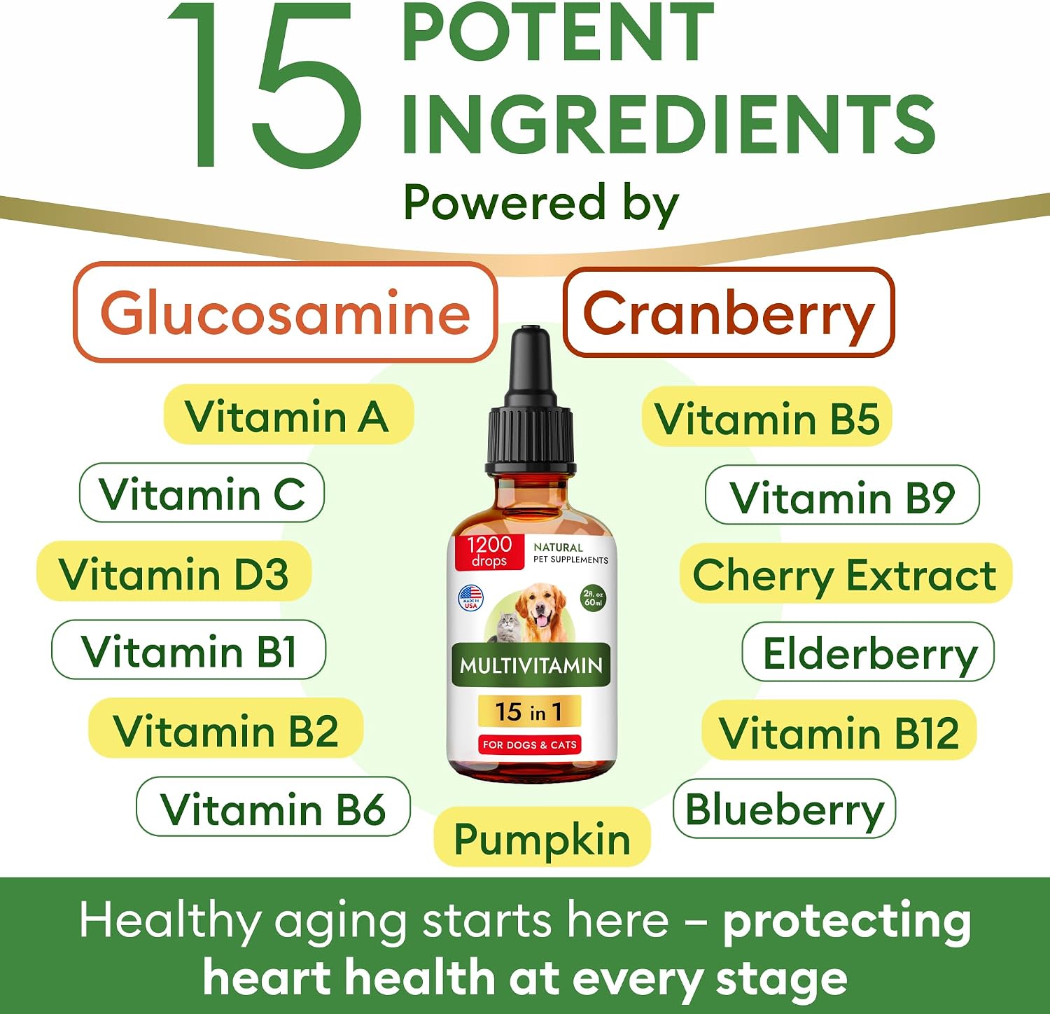 TwoFurFinds Multivitamínico Líquido 15-en-1 para Perros y Gatos - 59 ml