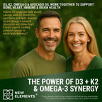 New Elements Liquid Vitamin D3 + K2 Drops 10,000 IU with Omega-3 – Alta Absorción | Base de Aceite de Aguacate Puro | No Transgénico – 60 ml