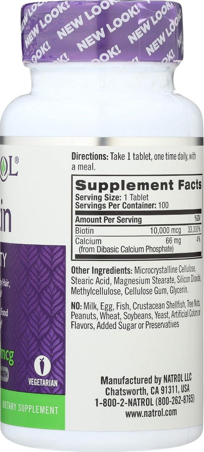 Natrol Biotina 10.000 mcg 100 Comprimidos – Contribuye al mantenimiento de la piel en condiciones normales. – Image 5