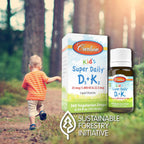 Carlson - Kid's Super Daily D3+K2, Gotas de Vitamina D3 y K2 para Niños, 1000 UI D3 y 22.5 mcg K2 MK-7, 360 Gotas (1 Año de Suministro)