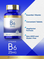Carlyle Vitamina B6 25 mg | 250 Comprimidos | Clorhidrato de Piridoxina