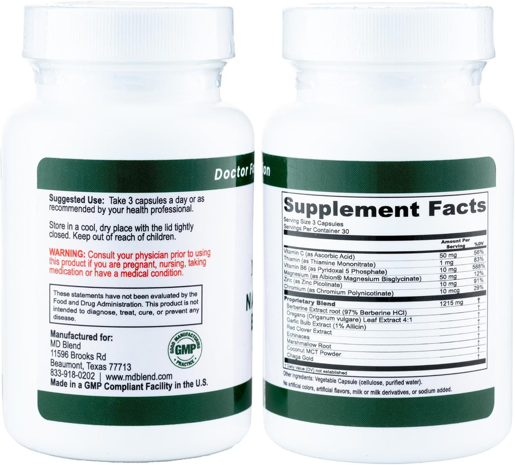 Nature's Biotic Berberine Supplement for Daily Wellness Support with Blend of Oregano, Garlic, Vitamins C & B6, Magnesium, and Zinc, 180 Cápsulas (Pack de 2)