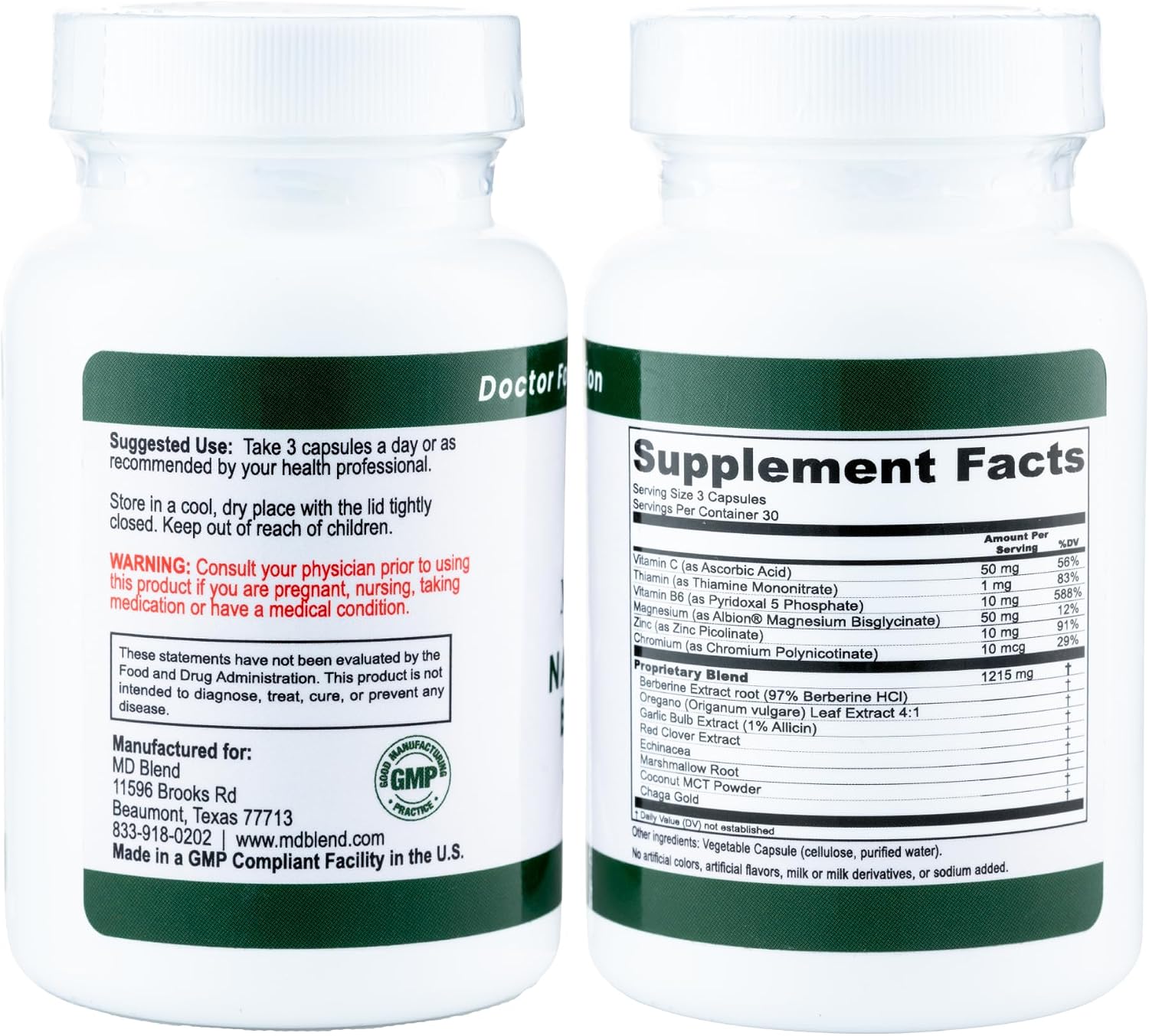 Nature's Biotic Berberine Supplement for Daily Wellness Support with Blend of Oregano, Garlic, Vitamins C & B6, Magnesium, and Zinc, 180 Cápsulas (Pack de 2)