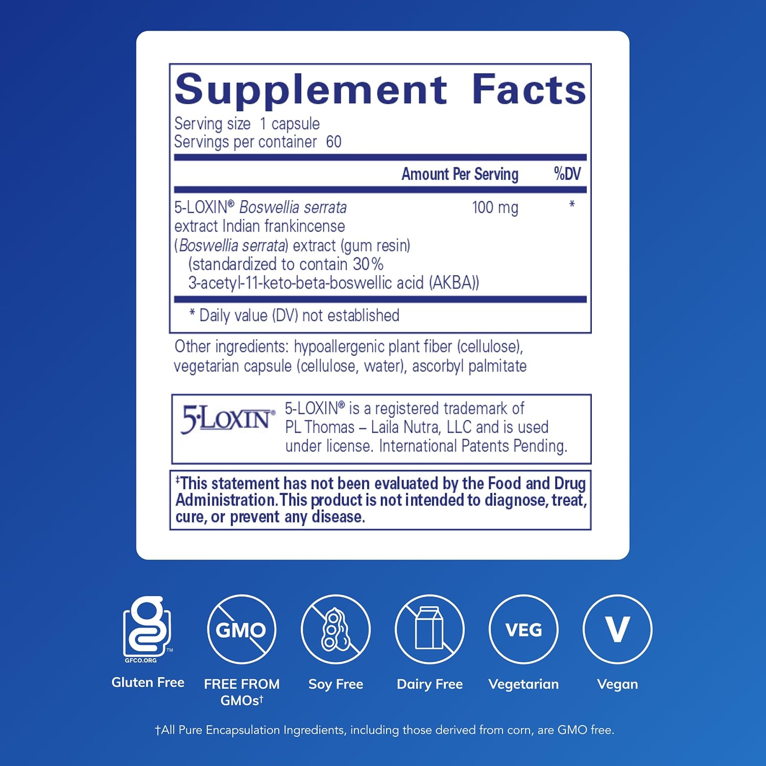 Pure Encapsulations Boswellia AKBA - Extracto de Boswellia con 5-LOXIN - 60 Cápsulas