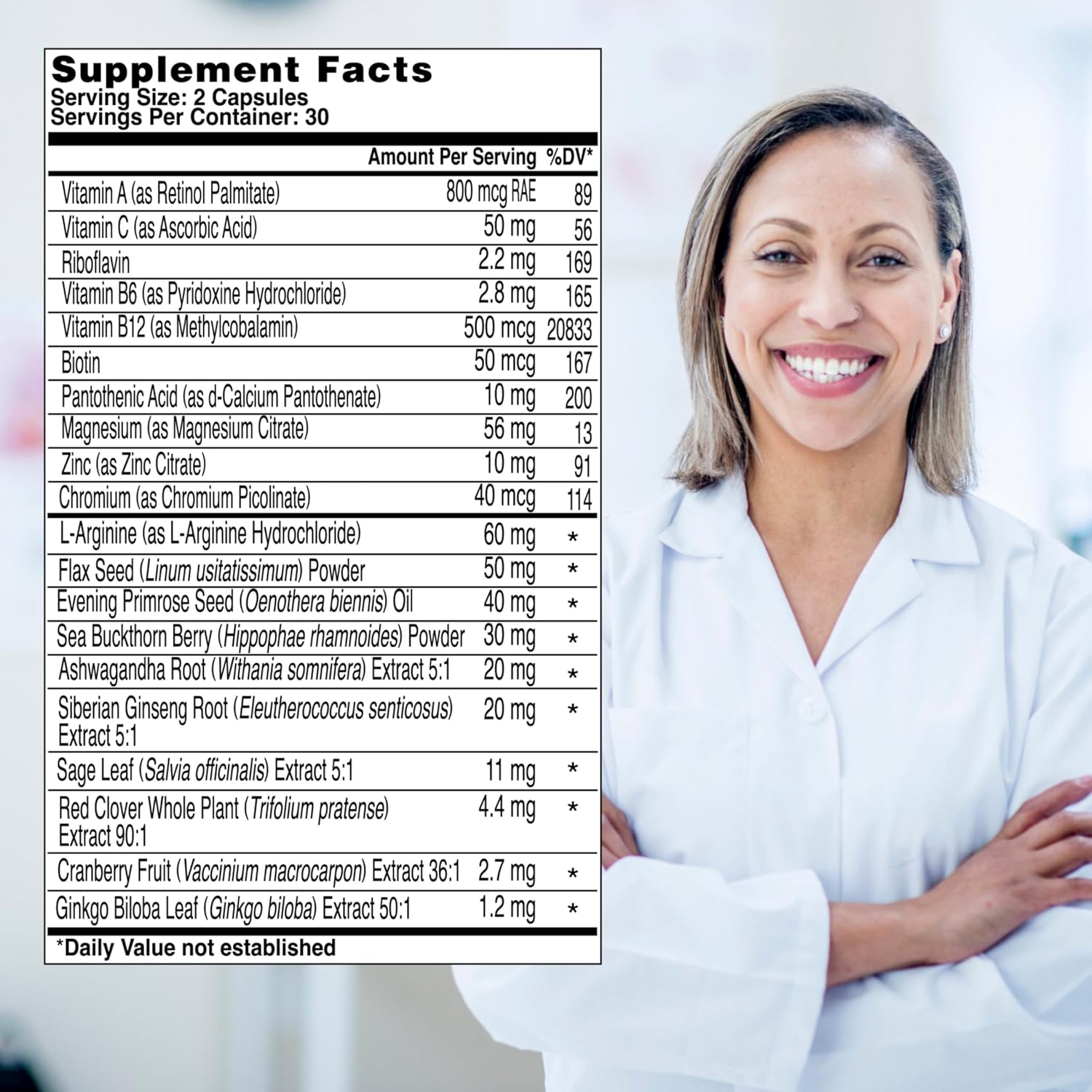 Health & Her Complementos para la Menopausia - Apoyo Multinutriente para Energía, Huesos, Músculos, Piel y Cabello - Vegano, Sin Gluten (60 Cápsulas - 1 Mes)