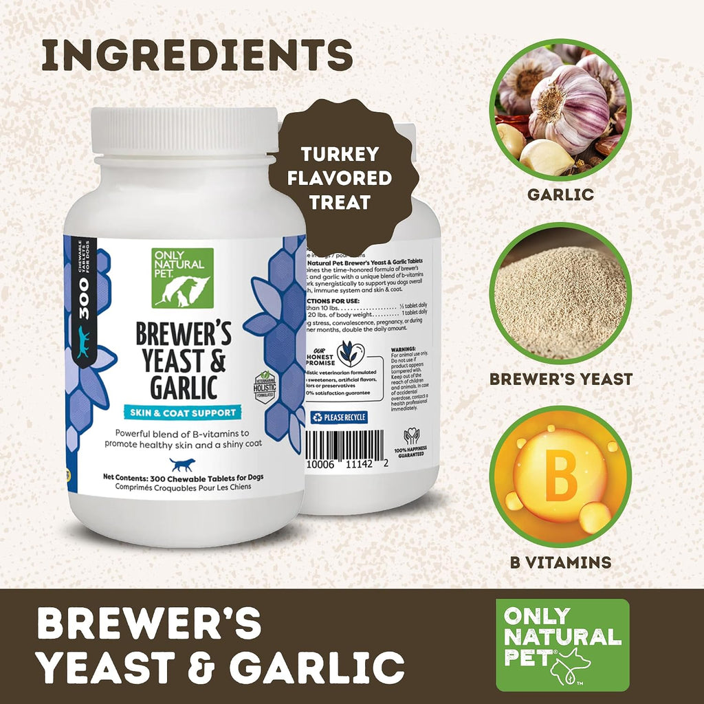 Only Natural Pet Levadura de Cerveza y Ajo Masticables para Perros - 300 Comprimidos