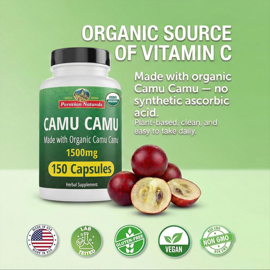Vitamina C Orgánica de Camu Camu 1500 mg - 150 Cápsulas Veganas