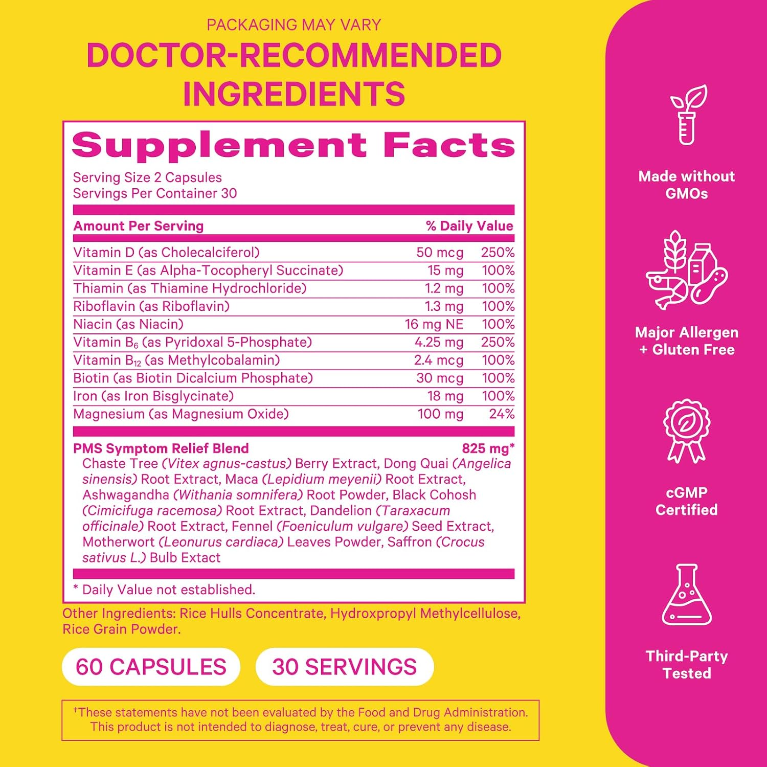 Pink Stork Suplemento PMS para Mujeres - con Vitex, Ashwagandha, Maca y 10 Vitaminas y Minerales - 60 Cápsulas