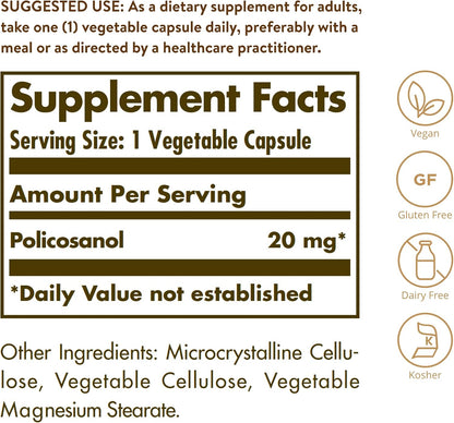 Solgar Policosanol 20 mg, 100 Cápsulas – Cápsula vegetal (celulosa) – Image 2