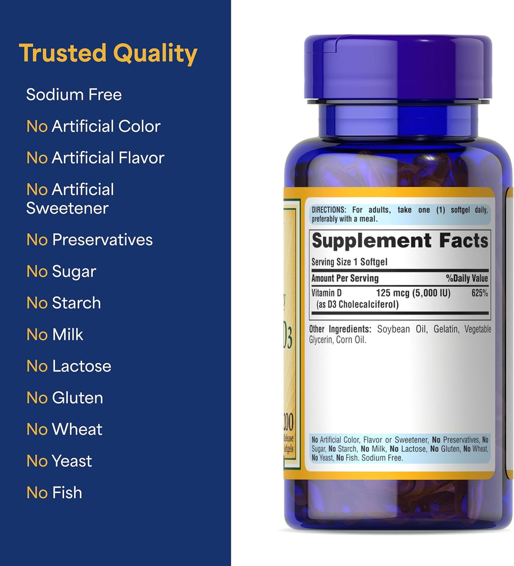 Puritan's Pride Vitamin D3 5000 IU Mega Strength 200 Softgels